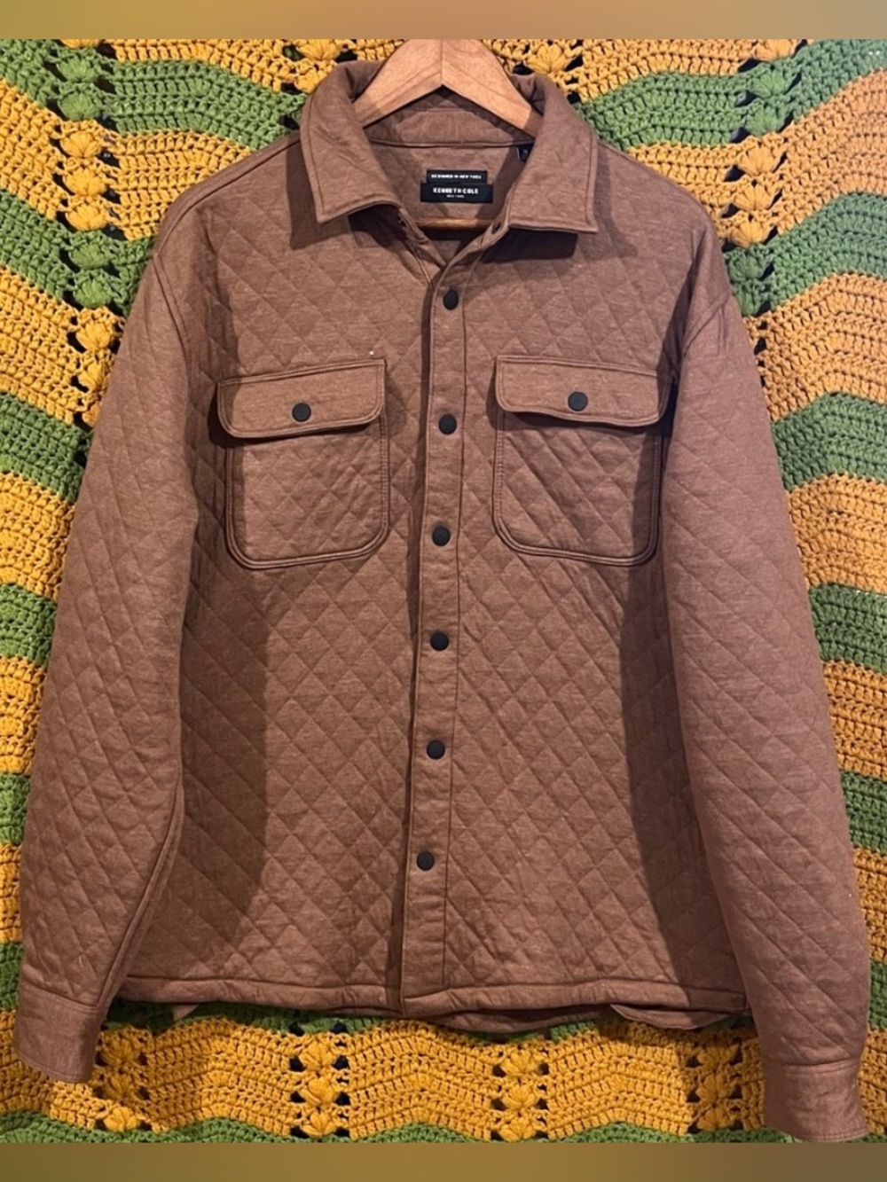 Kenneth Cole New York Quilted Brown Shirt Jacket Shacket XL